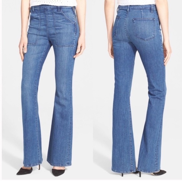 Frame Denim Denim - FRAME Le Flare De Francoise Patch Pocket Flared Jeans Side Zip Stretch Denim 31